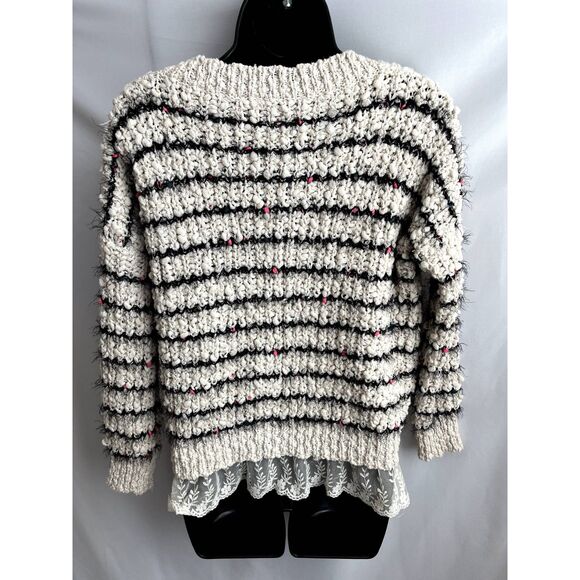 POL Striped Knit Sweater Lace Trim Cream Size S Retro Grannycore Scoop Neck Cute - Picture 5 of 11